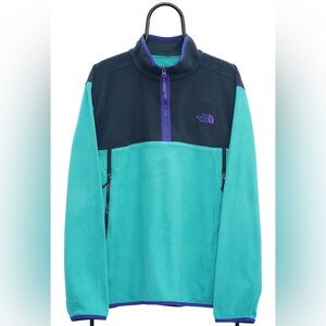 Vintage The North Face Fleece Pullover Turquoise Dark Blue Fleece Logo Jacket